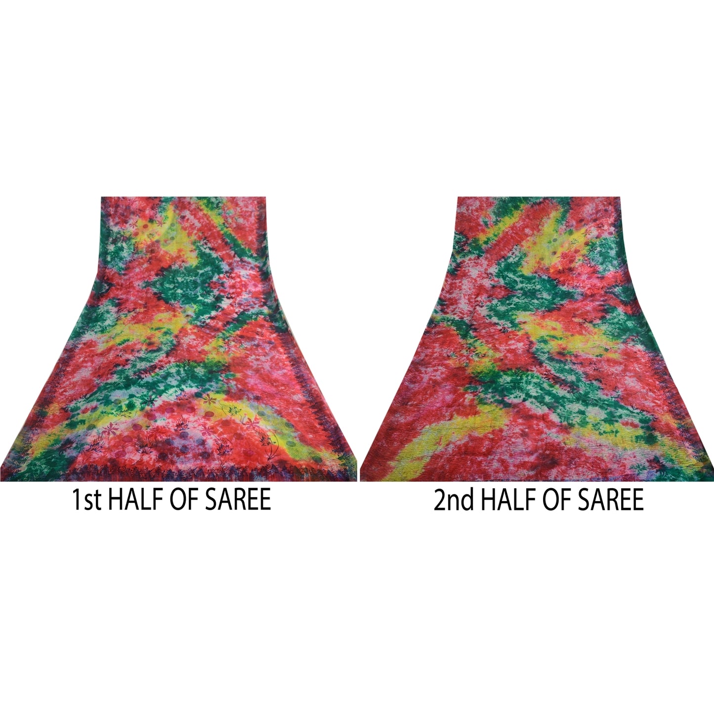 Sanskriti Vintage Sarees Multi Tie-Dye Pure Georgette Silk Sari 5yd Craft Sustainable Fabric