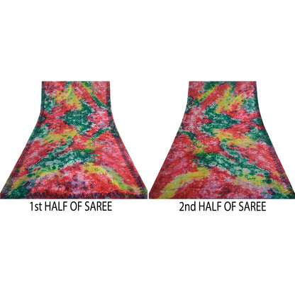 Sanskriti Vintage Sarees Multi Tie-Dye Pure Georgette Silk Sari 5yd Craft Sustainable Fabric