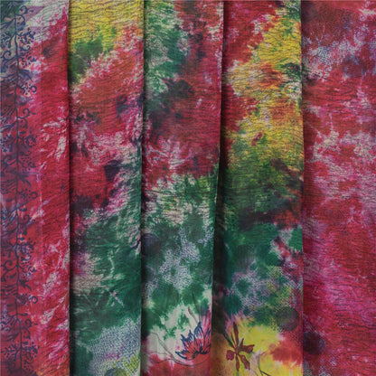 Sanskriti Vintage Sarees Multi Tie-Dye Pure Georgette Silk Sari 5yd Craft Sustainable Fabric