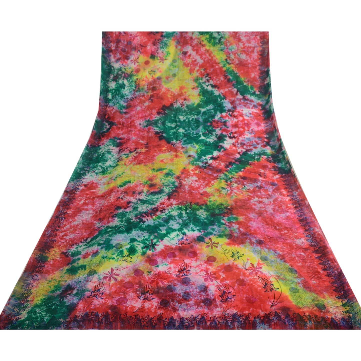 Sanskriti Vintage Sarees Multi Tie-Dye Pure Georgette Silk Sari 5yd Craft Sustainable Fabric