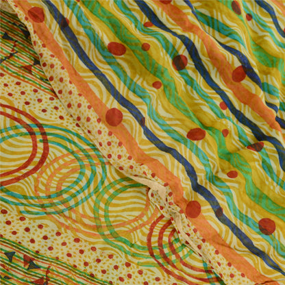 Sanskriti Vintage Sarier Multi Ren Georgette Silke Trykt Sari 5yd Håndværk Bæredygtigt Stoff