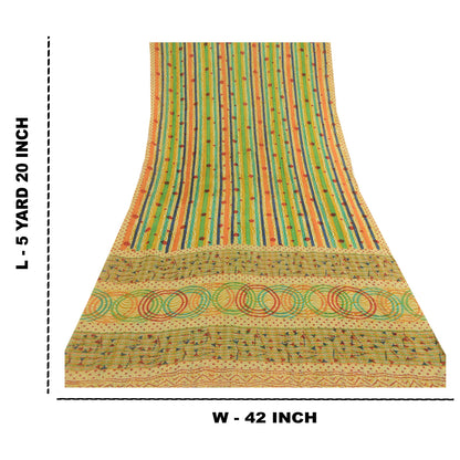 Sanskriti Vintage Sarier Multi Ren Georgette Silke Trykt Sari 5yd Håndværk Bæredygtigt Stoff