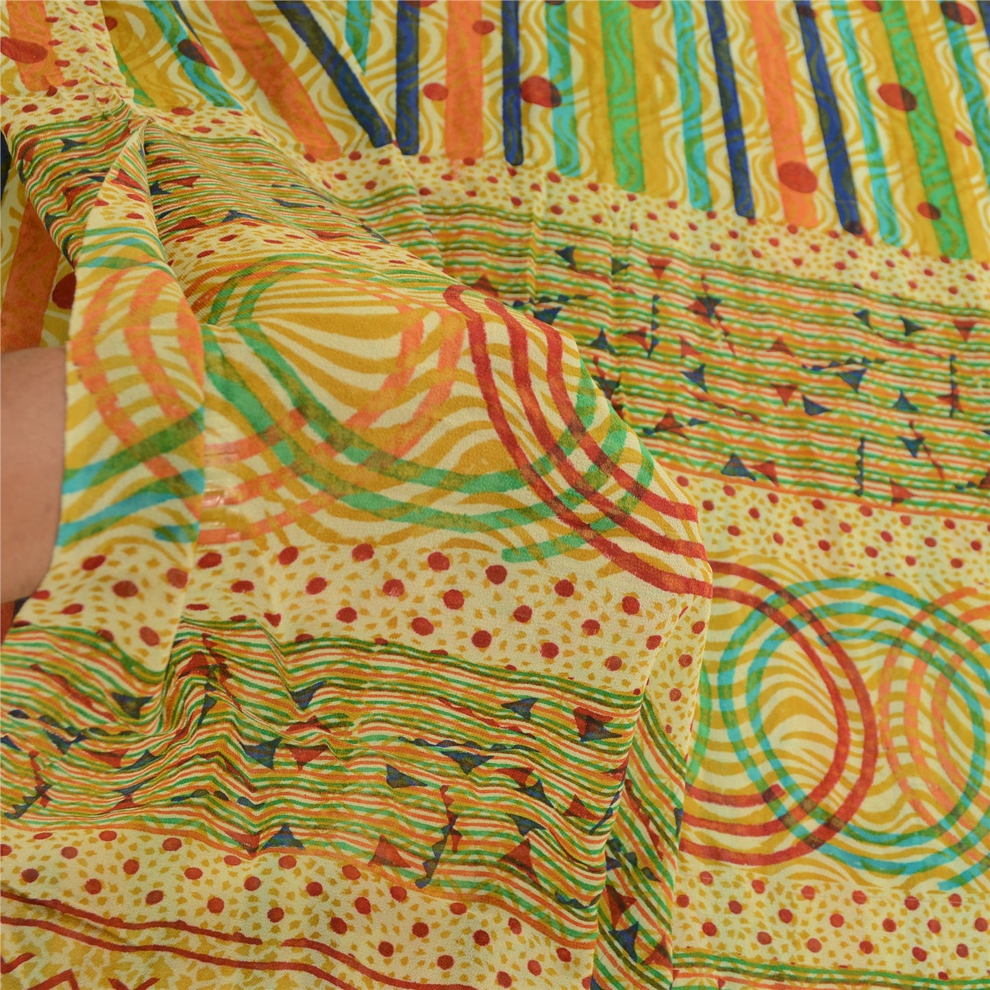 Sanskriti Vintage Sarier Multi Ren Georgette Silke Trykt Sari 5yd Håndværk Bæredygtigt Stoff
