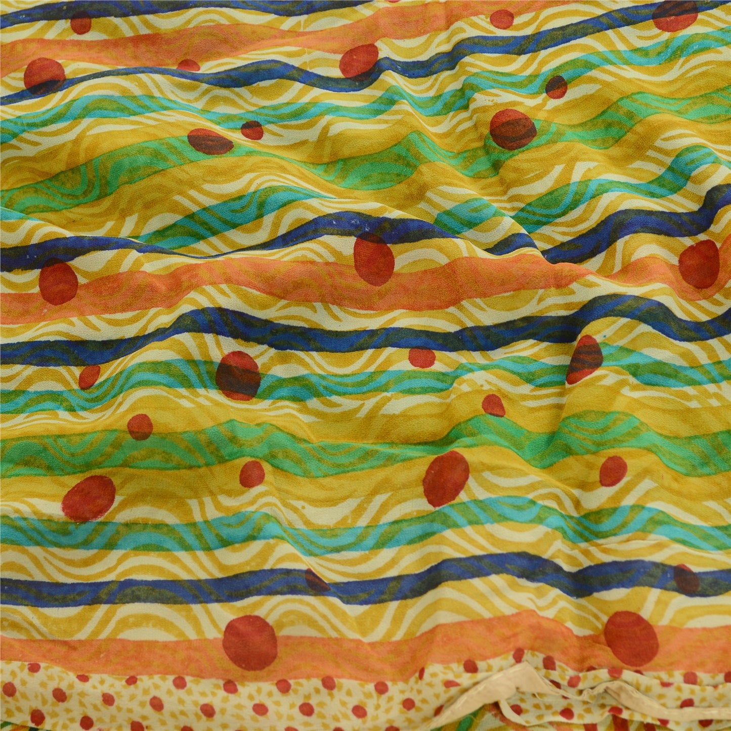 Sanskriti Vintage Sarier Multi Ren Georgette Silke Trykt Sari 5yd Håndværk Bæredygtigt Stoff