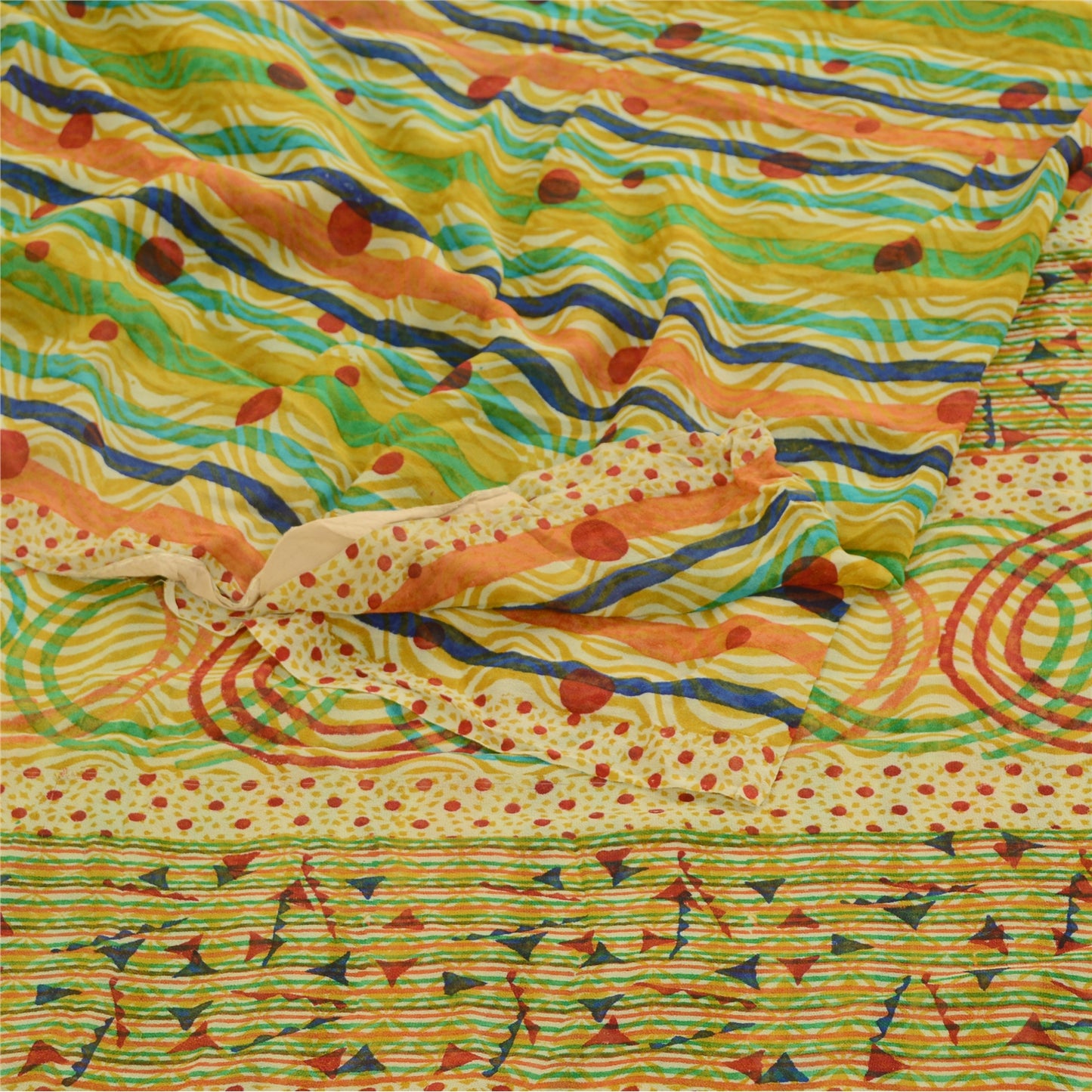 Sanskriti Vintage Sarier Multi Ren Georgette Silke Trykt Sari 5yd Håndværk Bæredygtigt Stoff