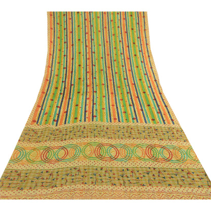 Sanskriti Vintage Sarier Multi Ren Georgette Silke Trykt Sari 5yd Håndværk Bæredygtigt Stoff