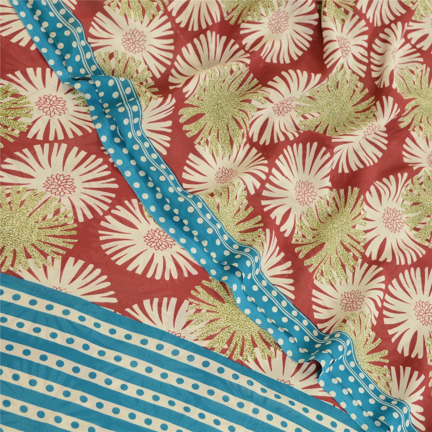 Sanskriti vintage sarier fra Indien rød georgette-trykt sari 5 yards håndværk bæredygtigt stof