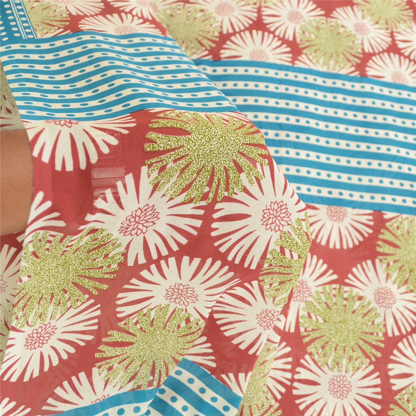 Sanskriti vintage sarier fra Indien rød georgette-trykt sari 5 yards håndværk bæredygtigt stof