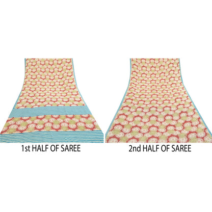 Sanskriti vintage sarier fra Indien rød georgette-trykt sari 5 yards håndværk bæredygtigt stof