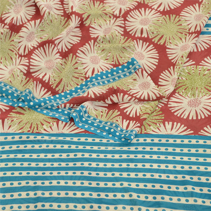 Sanskriti vintage sarier fra Indien rød georgette-trykt sari 5 yards håndværk bæredygtigt stof