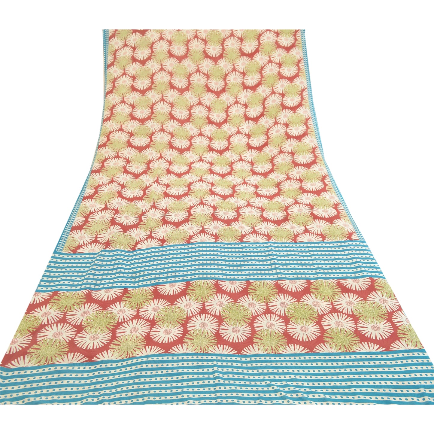 Sanskriti vintage sarier fra Indien rød georgette-trykt sari 5 yards håndværk bæredygtigt stof