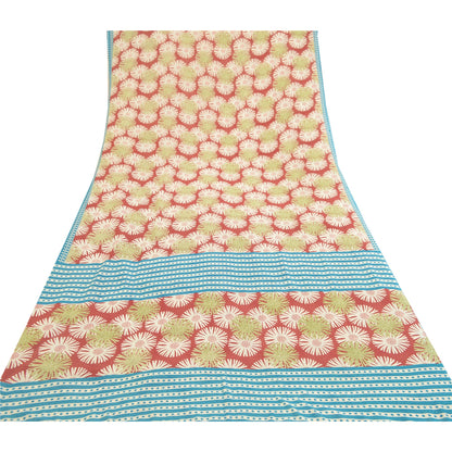 Sanskriti vintage sarier fra Indien rød georgette-trykt sari 5 yards håndværk bæredygtigt stof