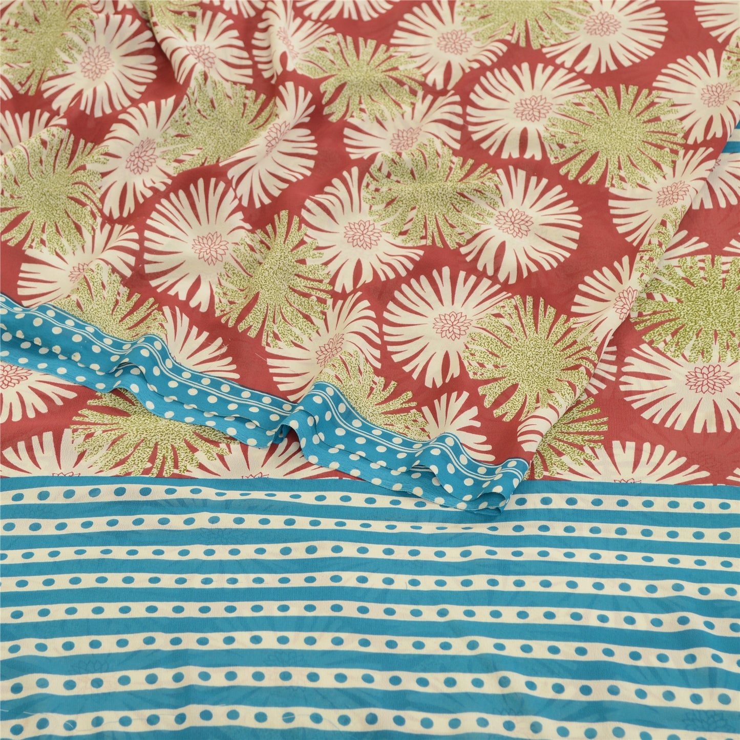 Sanskriti vintage sarier fra Indien rød georgette-trykt sari 5 yards håndværk bæredygtigt stof