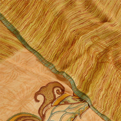 Sanskriti Vintage Sari Sanskriti Vintage 100% Pure Georgette Silk Saffron Printed Sarees Craft Fabric