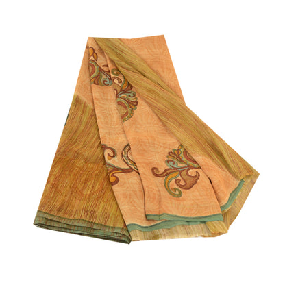 Sanskriti Vintage Sari Sanskriti Vintage 100% Pure Georgette Silk Saffron Printed Sarees Craft Fabric