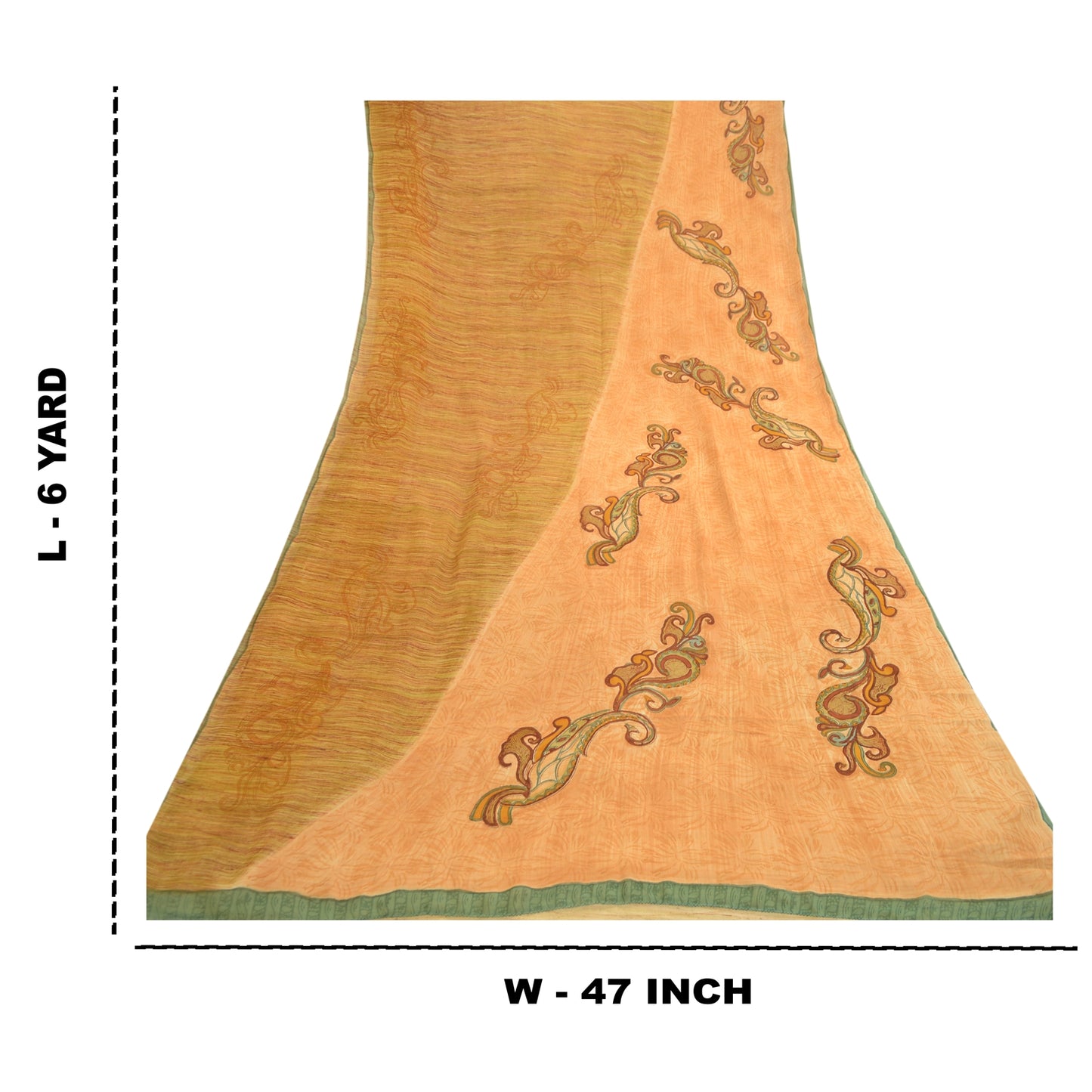 Sanskriti Vintage Sari Sanskriti Vintage 100% Pure Georgette Silk Saffron Printed Sarees Craft Fabric