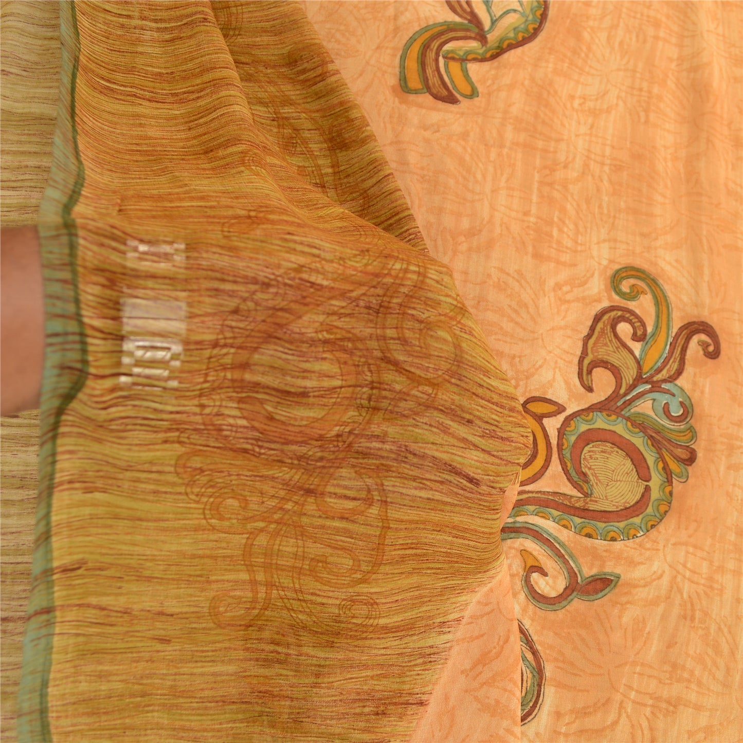 Sanskriti Vintage Sari Sanskriti Vintage 100% Pure Georgette Silk Saffron Printed Sarees Craft Fabric