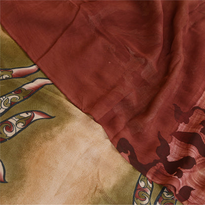 Sanskriti Vintage Sarees Mørkerøde Ren Georgette Silke Trykt Sari Håndværk Bæredygtigt Stoff