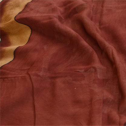 Sanskriti Vintage Sarees Mørkerøde Ren Georgette Silke Trykt Sari Håndværk Bæredygtigt Stoff