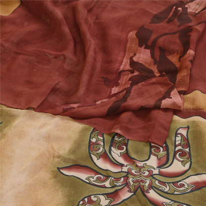 Sanskriti Vintage Sarees Mørkerøde Ren Georgette Silke Trykt Sari Håndværk Bæredygtigt Stoff