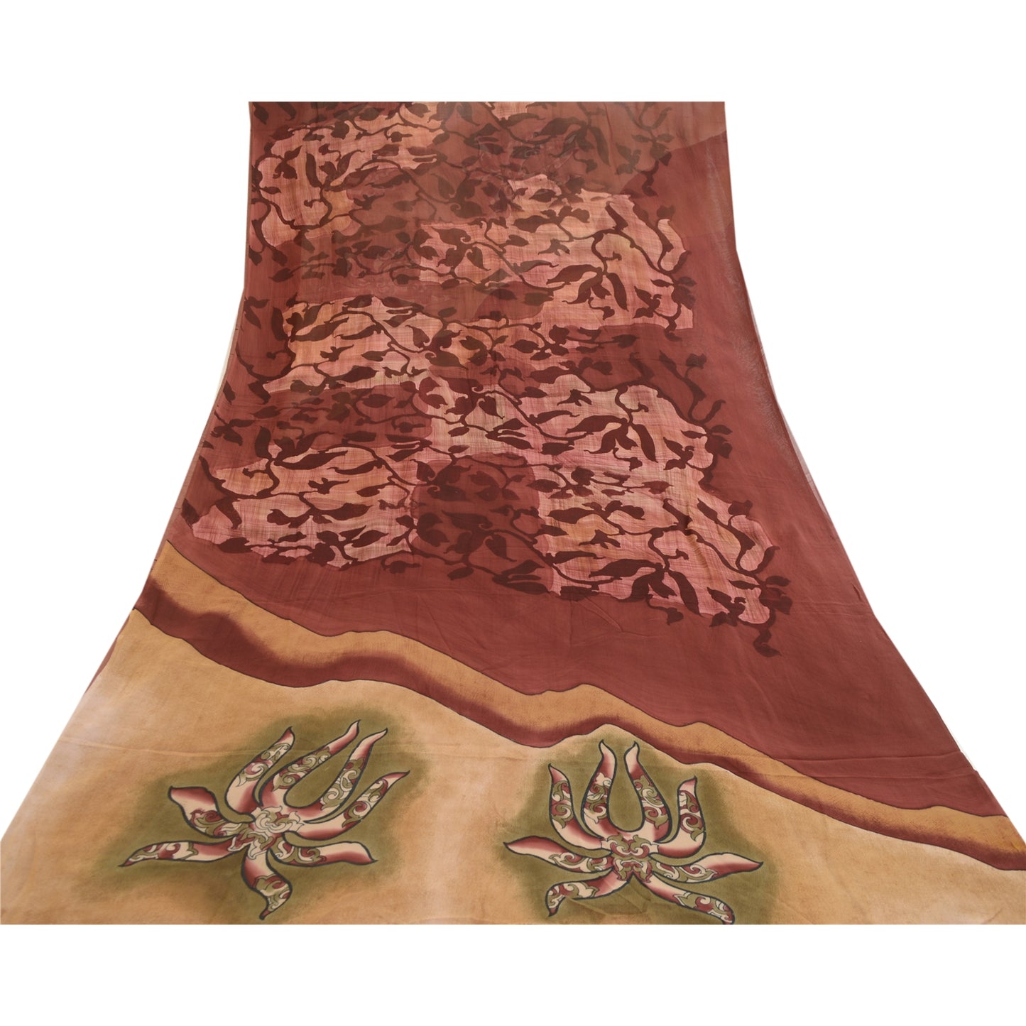 Sanskriti Vintage Sarees Mørkerøde Ren Georgette Silke Trykt Sari Håndværk Bæredygtigt Stoff