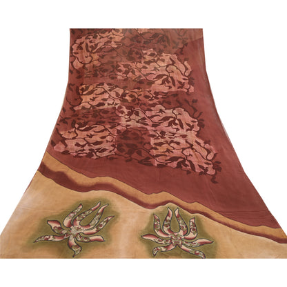 Sanskriti Vintage Sarees Mørkerøde Ren Georgette Silke Trykt Sari Håndværk Bæredygtigt Stoff
