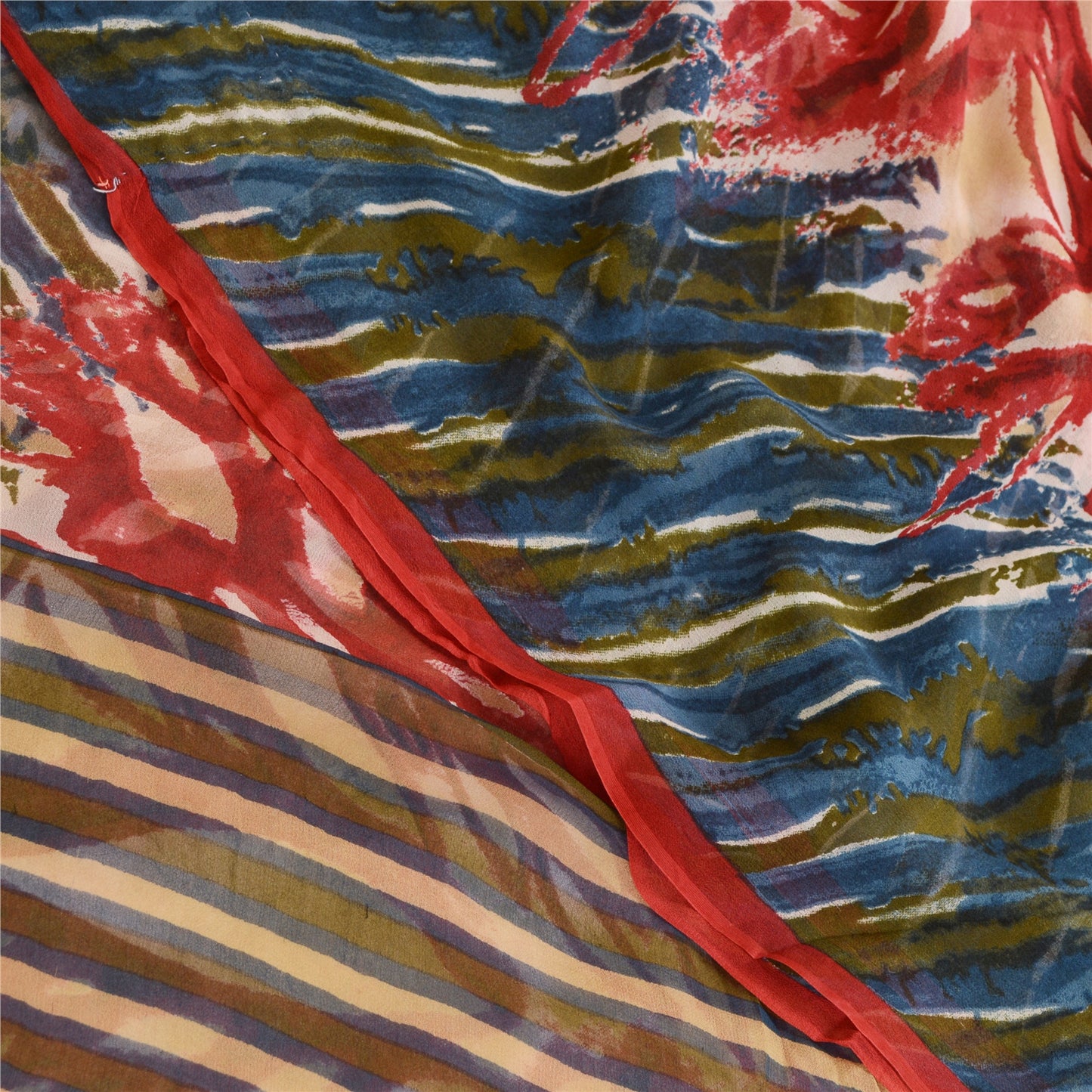 Sanskriti Vintage Dark Red Sarees Pure Georgette Silk Printed Sari Craft Sustainable Fabric