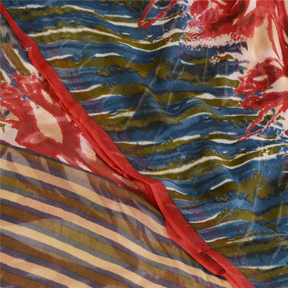 Sanskriti Vintage Dark Red Sarees Pure Georgette Silk Printed Sari Craft Sustainable Fabric