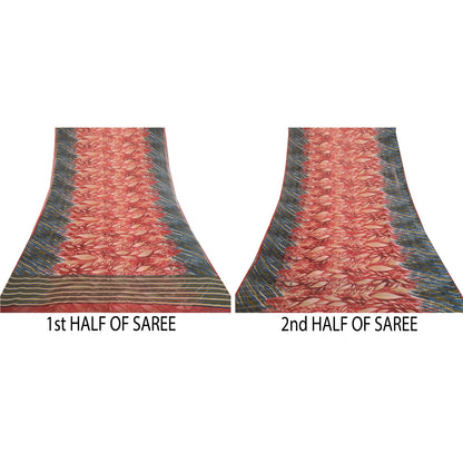 Sanskriti Vintage Dark Red Sarees Pure Georgette Silk Printed Sari Craft Sustainable Fabric