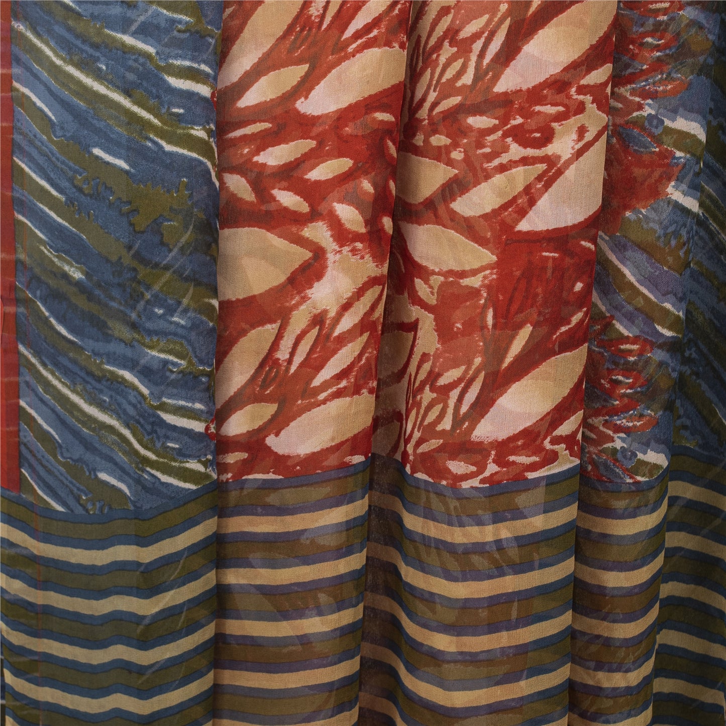 Sanskriti Vintage Dark Red Sarees Pure Georgette Silk Printed Sari Craft Sustainable Fabric