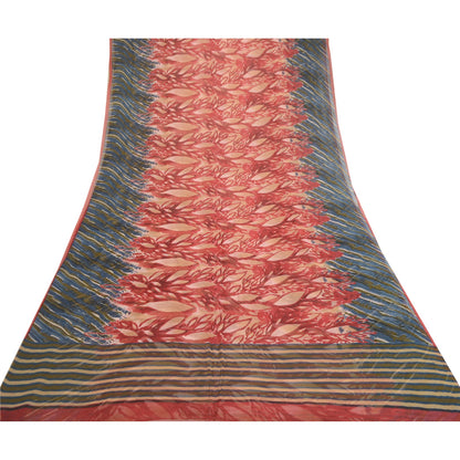 Sanskriti Vintage Dark Red Sarees Pure Georgette Silk Printed Sari Craft Sustainable Fabric