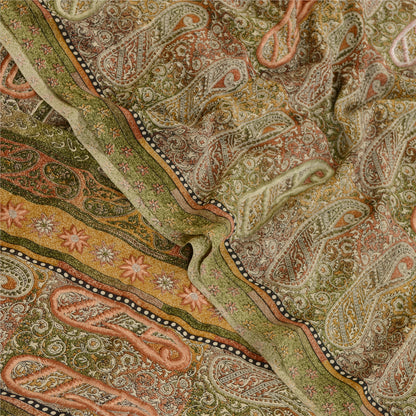 Sanskriti Vintage Sari Georgette Printed Green Indian Sarees Craft 5 Yard Fabric For Crafting, Upcycling, or Even Wearing