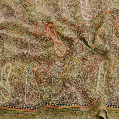 Sanskriti Vintage Sari Georgette Printed Green Indian Sarees Craft 5 Yard Fabric For Crafting, Upcycling, or Even Wearing