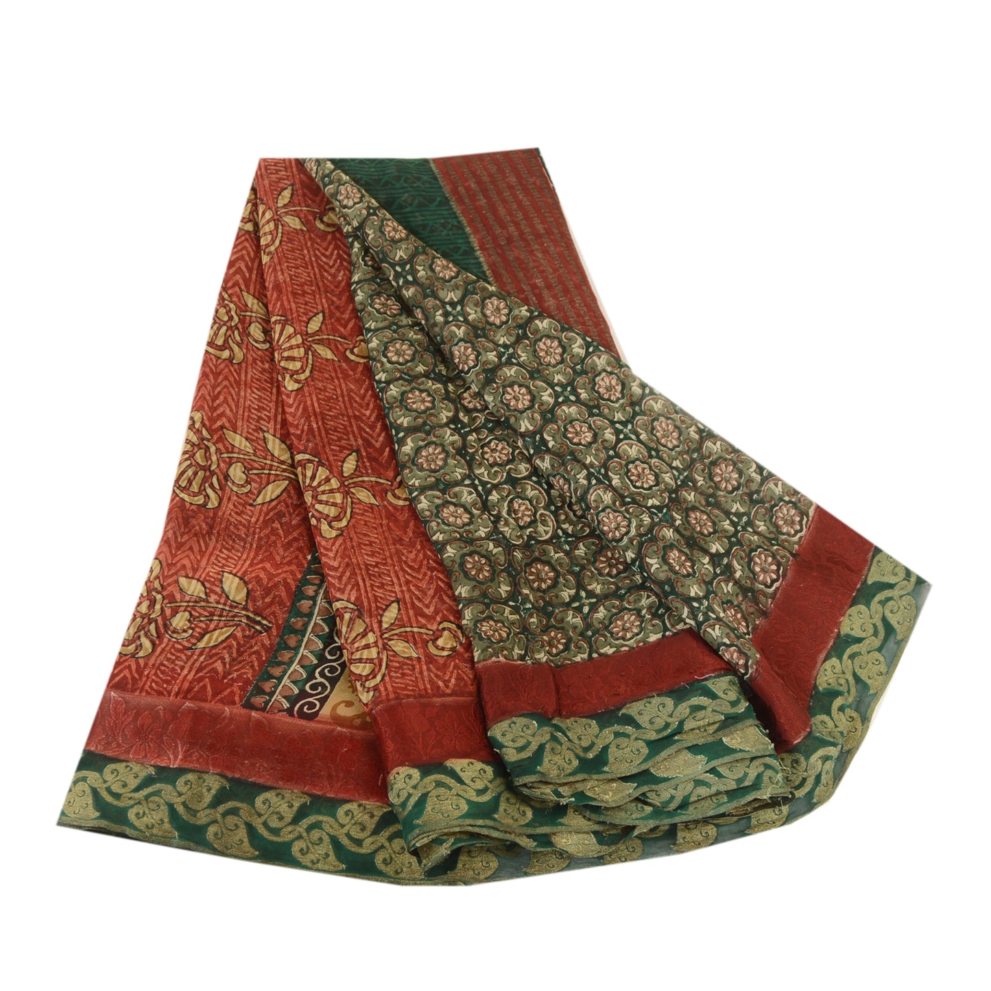 Sanskriti Vintage Green Sarees Pure Georgette Silk Printed Sari Craft Sustainable Fabric