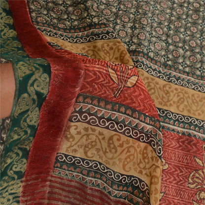 Sanskriti Vintage Green Sarees Pure Georgette Silk Printed Sari Craft Sustainable Fabric