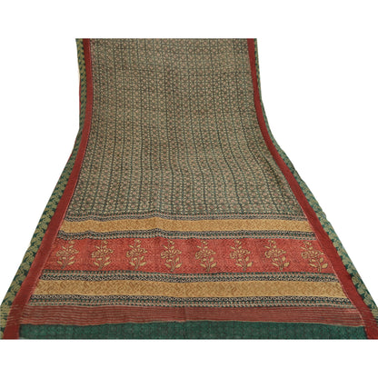 Sanskriti Vintage Green Sarees Pure Georgette Silk Printed Sari Craft Sustainable Fabric