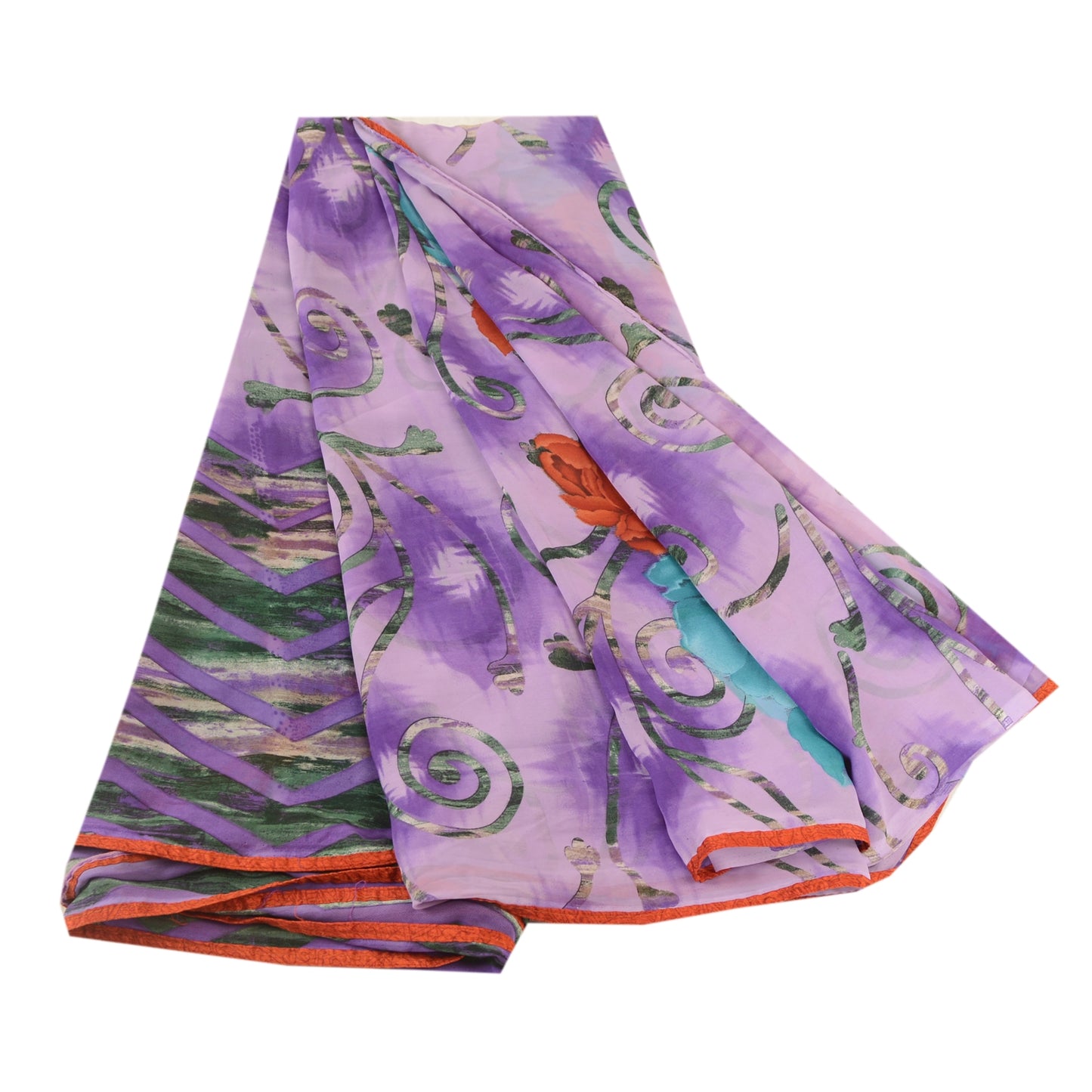 Sanskriti Vintage Sari Georgette Printed Soft Lilac Sarees 5 Yd Floral Craft Fabric Create-Floral Dresses, Kaftans, Skirts, Tops