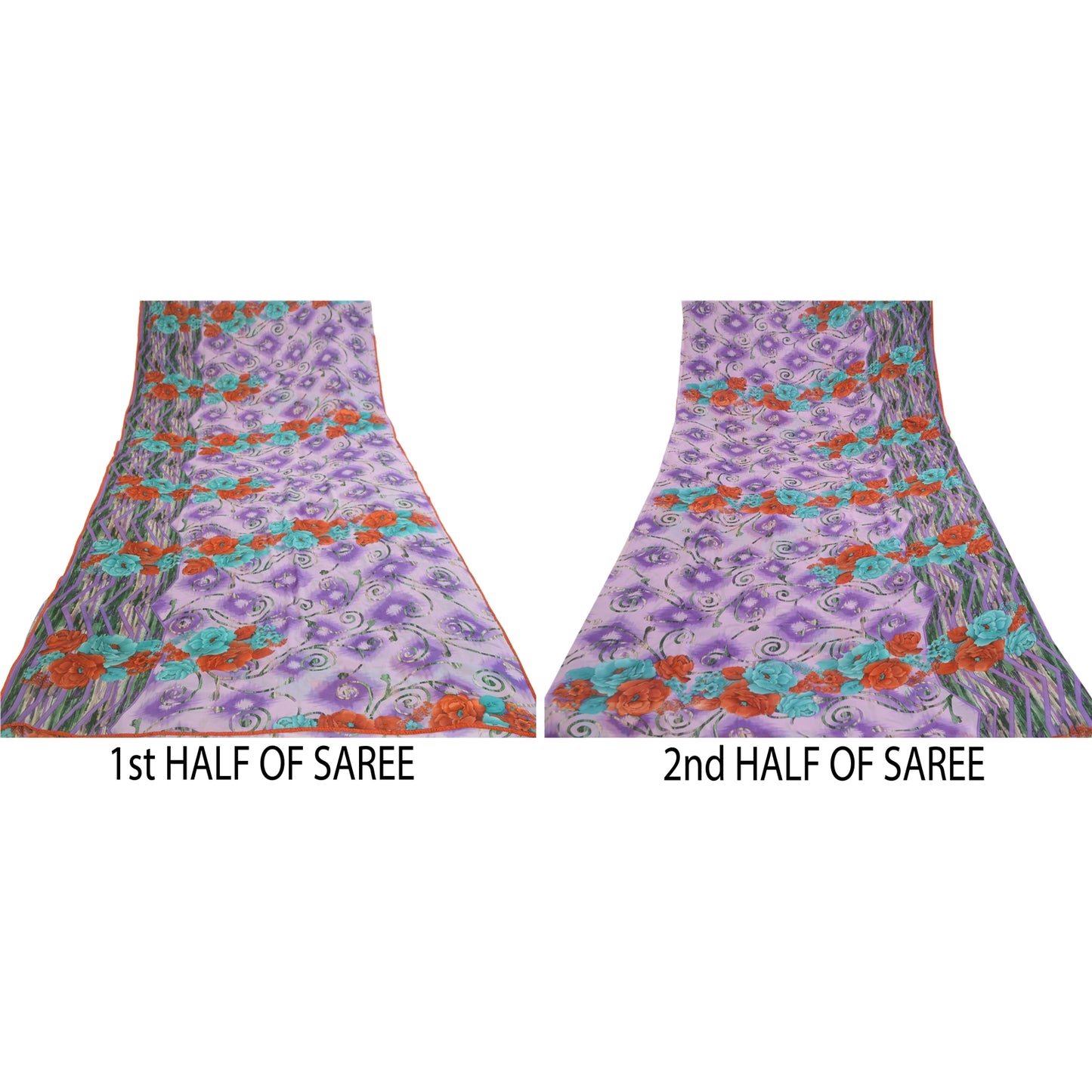Sanskriti Vintage Sari Georgette Printed Soft Lilac Sarees 5 Yd Floral Craft Fabric Create-Floral Dresses, Kaftans, Skirts, Tops