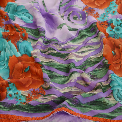 Sanskriti Vintage Sari Georgette Printed Soft Lilac Sarees 5 Yd Floral Craft Fabric Create-Floral Dresses, Kaftans, Skirts, Tops
