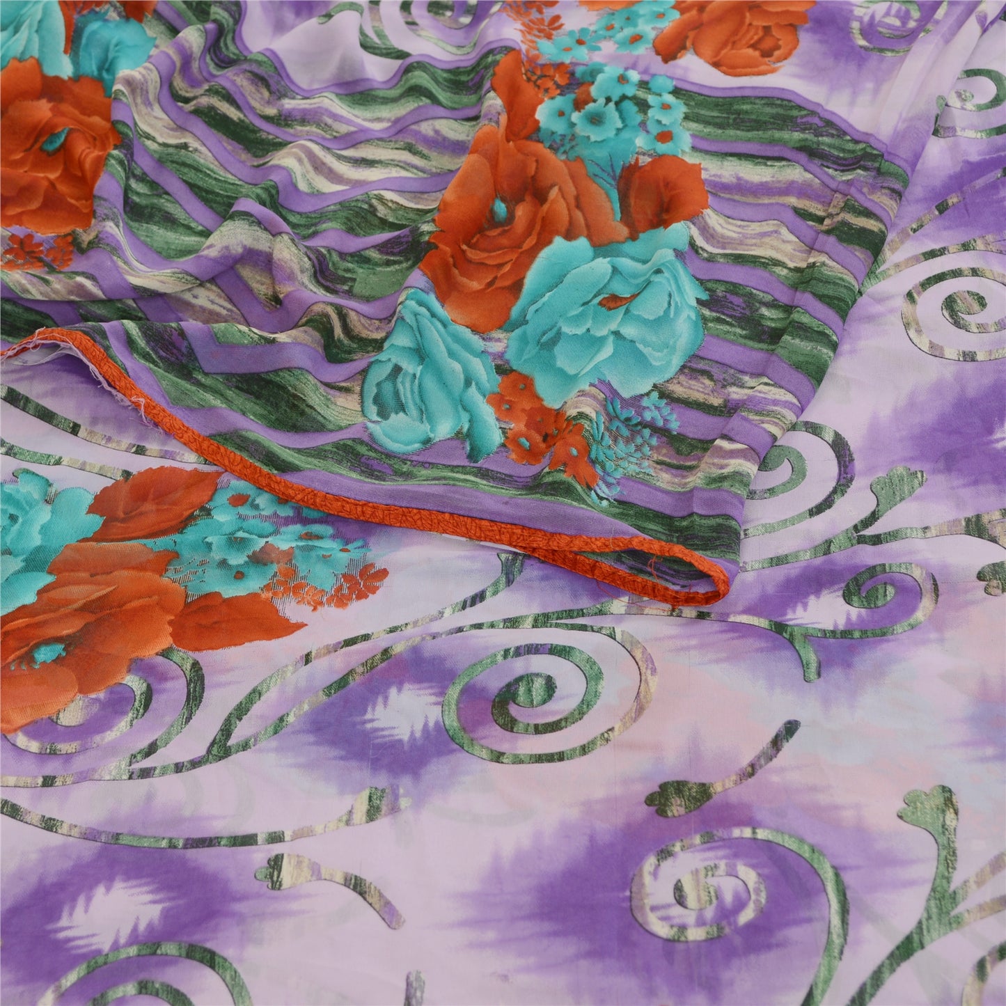 Sanskriti Vintage Sari Georgette Printed Soft Lilac Sarees 5 Yd Floral Craft Fabric Create-Floral Dresses, Kaftans, Skirts, Tops