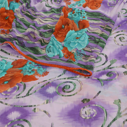 Sanskriti Vintage Sari Georgette Printed Soft Lilac Sarees 5 Yd Floral Craft Fabric Create-Floral Dresses, Kaftans, Skirts, Tops