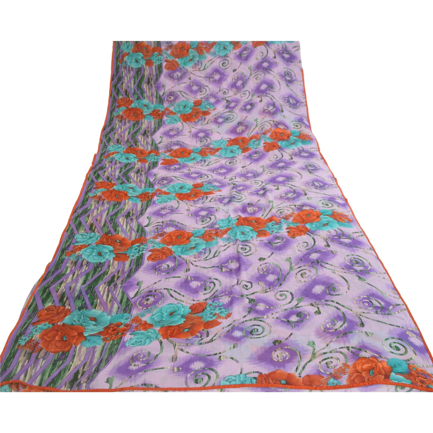 Sanskriti Vintage Sari Georgette Printed Soft Lilac Sarees 5 Yd Floral Craft Fabric Create-Floral Dresses, Kaftans, Skirts, Tops