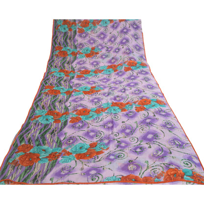Sanskriti Vintage Sari Georgette Printed Soft Lilac Sarees 5 Yd Floral Craft Fabric Create-Floral Dresses, Kaftans, Skirts, Tops
