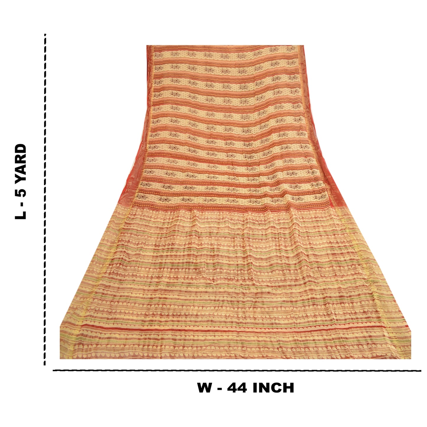 Sanskriti Vintage Sarees Cream Blend Georgette Zari Work Print Sari Craft Sustainable Fabric