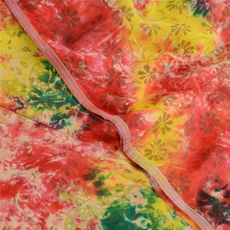 Sanskriti Vintage Sari 100% Pure Georgette Silk Multicolor Tie-Dye 5Yd Craft Fabric Sarees upholstery fabric