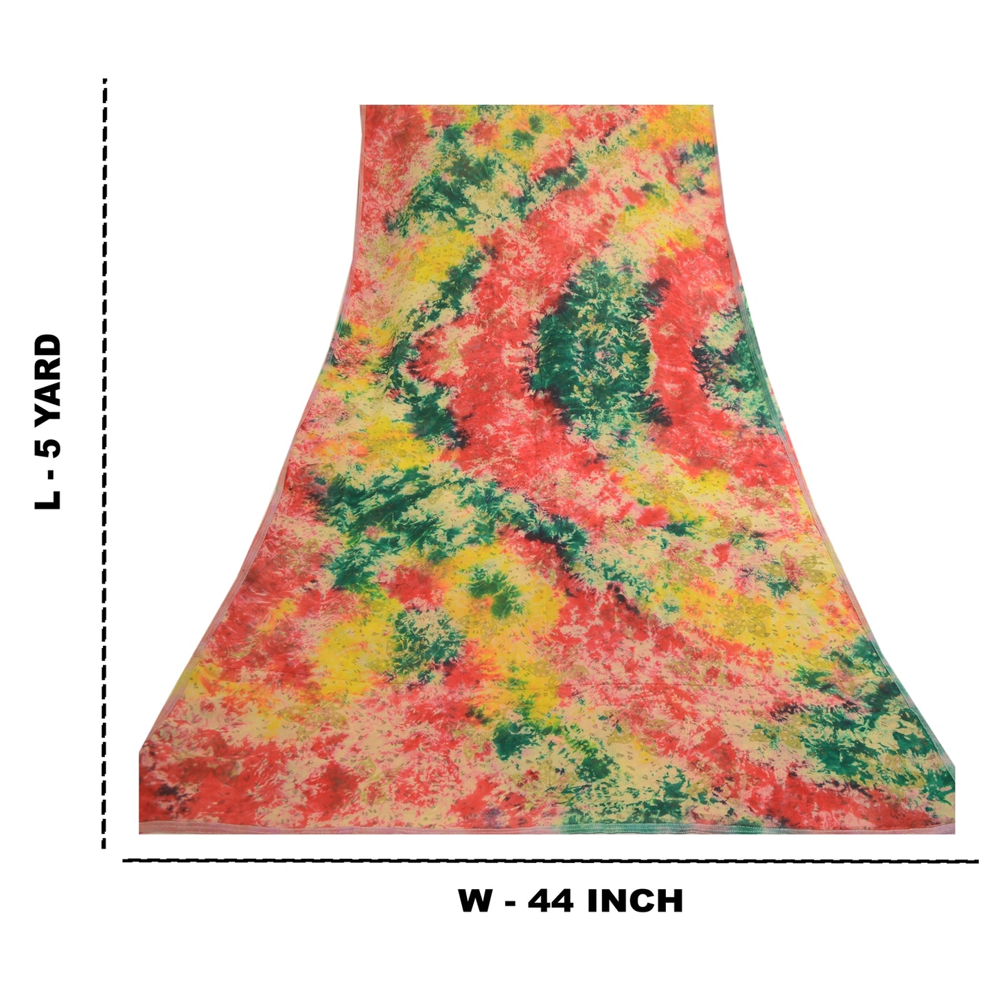 Sanskriti Vintage Sarier i multifarvet tie-dye-silke i ren georgette-silke, 5 m, håndlavet, bæredygtigt stof