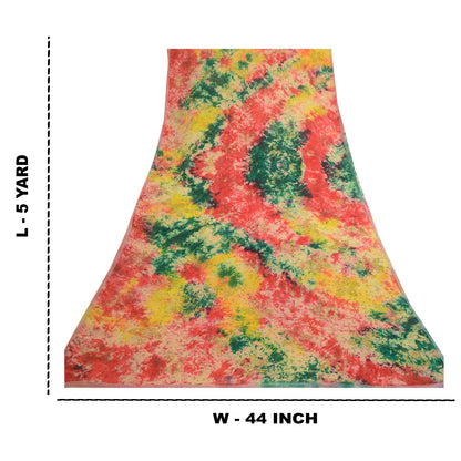 Sanskriti Vintage Sarier i multifarvet tie-dye-silke i ren georgette-silke, 5 m, håndlavet, bæredygtigt stof