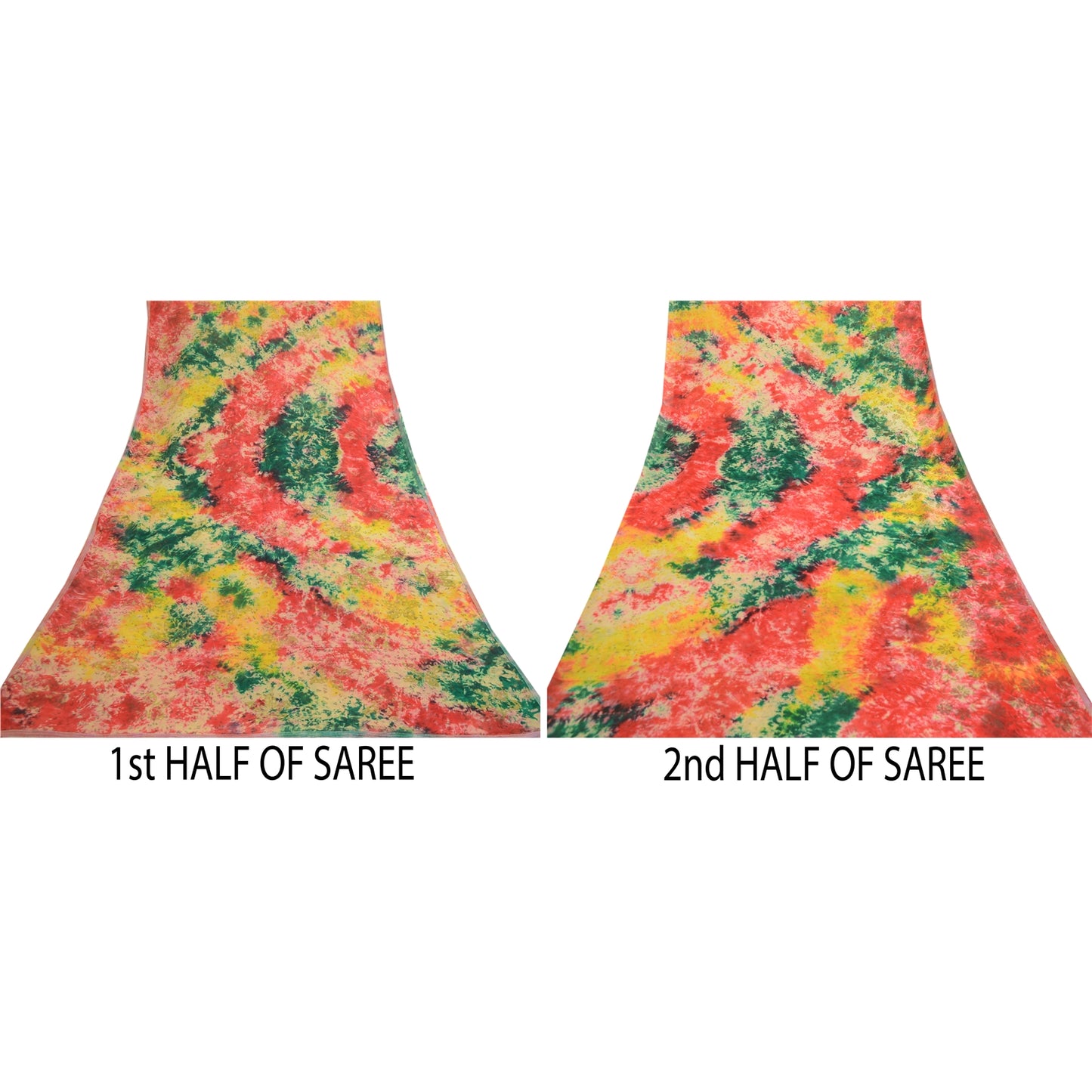 Sanskriti Vintage Sarier i multifarvet tie-dye-silke i ren georgette-silke, 5 m, håndlavet, bæredygtigt stof