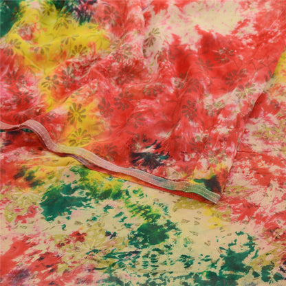Sanskriti Vintage Sarier i multifarvet tie-dye-silke i ren georgette-silke, 5 m, håndlavet, bæredygtigt stof