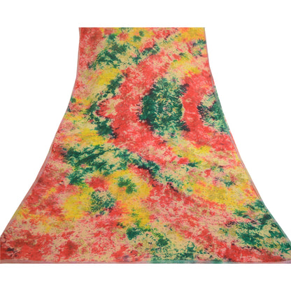 Sanskriti Vintage Sarier i multifarvet tie-dye-silke i ren georgette-silke, 5 m, håndlavet, bæredygtigt stof